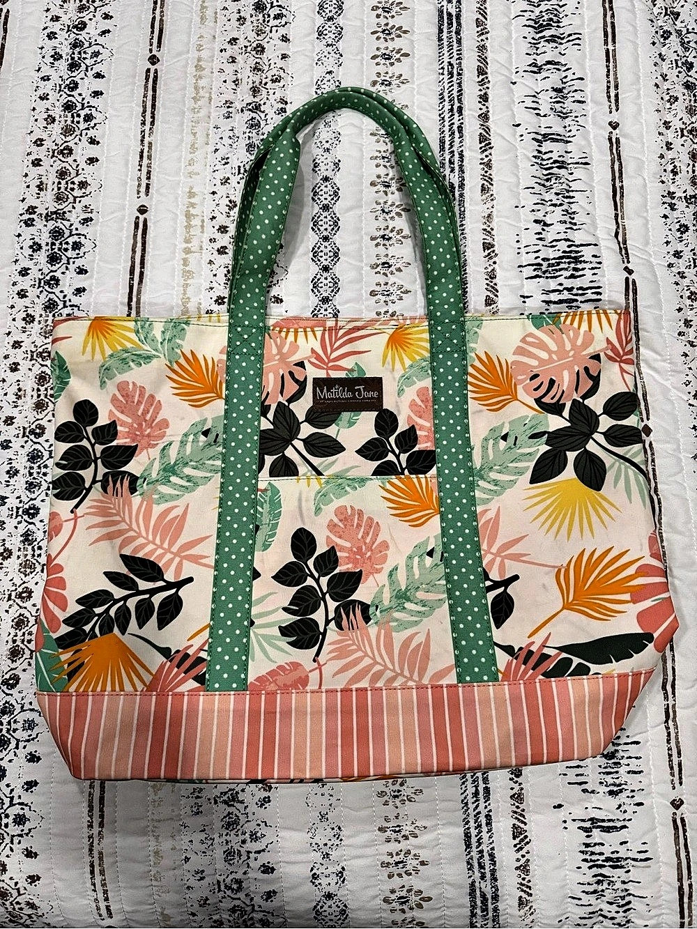Matilda Jane Floral Print Tote Bag in Green & Pink